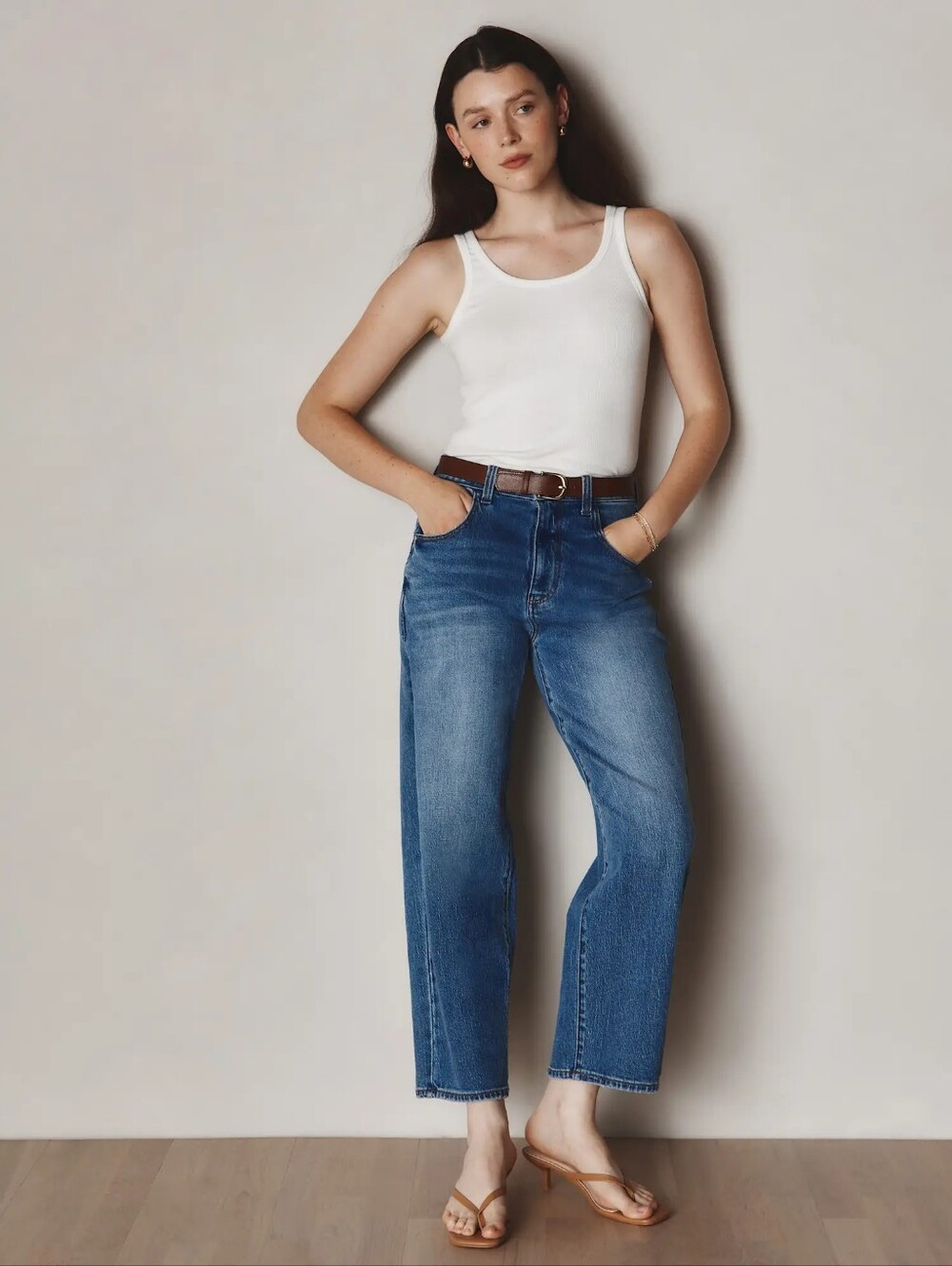 Quince Bella Stretch Barrel Jeans Atlantic Blue NWT Size 28 / 28 Inseam